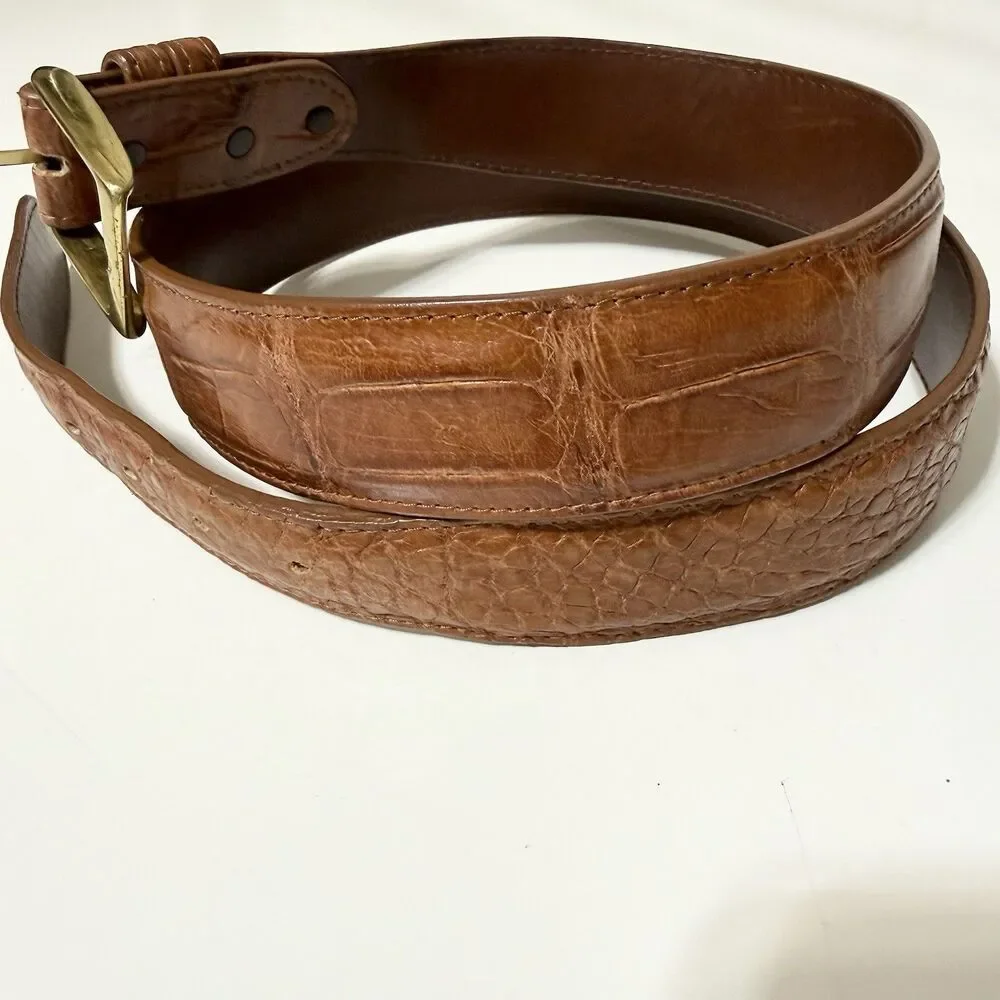 Genuine Florida Alligator Brown Leather Belt 43-47” Solid Brass Buckle Hand Made
